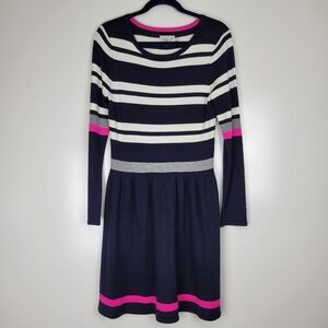 Eliza J Women's Navy Striped Pink/Gray/Cream Long Sleeve Sweater Dress Size M